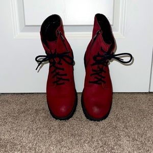 Italian combat boots red leather eu size 39 or us size 8.5